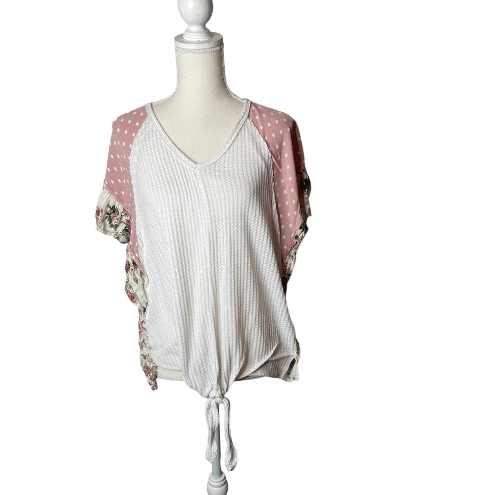 Entro Waffle Knit Pink Floral Tee Large